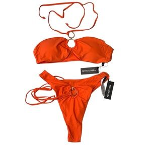 Prettylittlething Bikini Swimsuit Size 8 Orange O Ring Halter